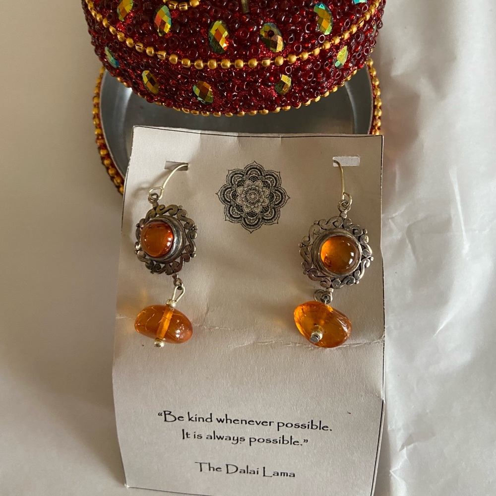 Handmade earrings; Bohemian style silver & brown; brand new with gorgeous box🆕